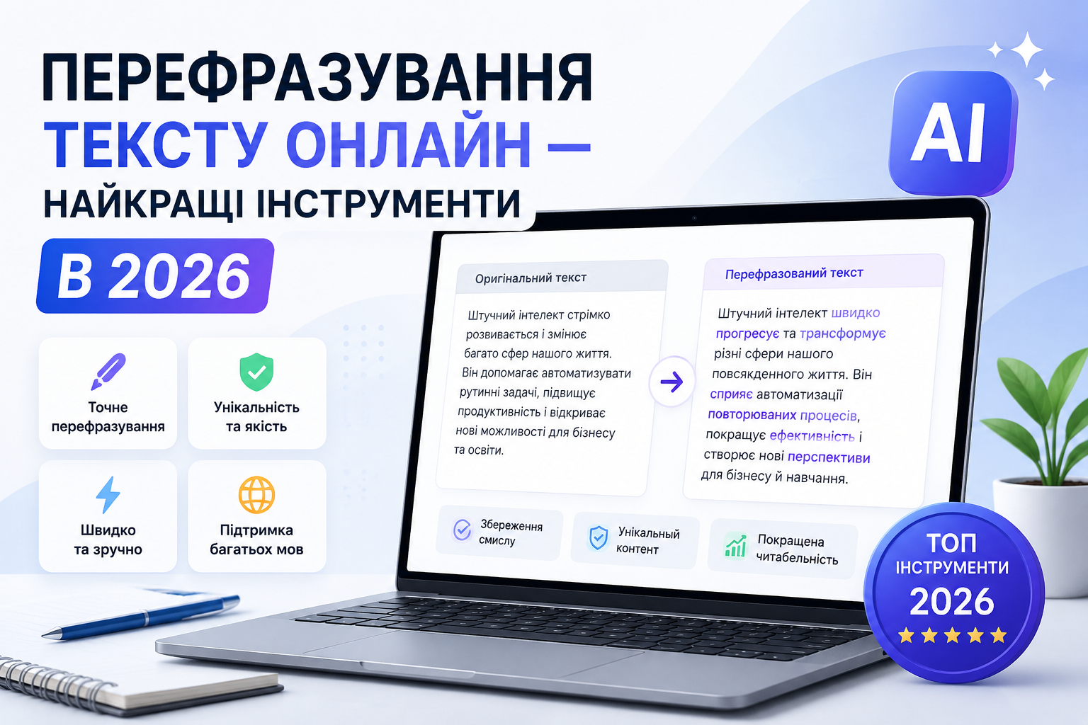 Перефразування тексту онлайн — найкращі інструменти в 2026