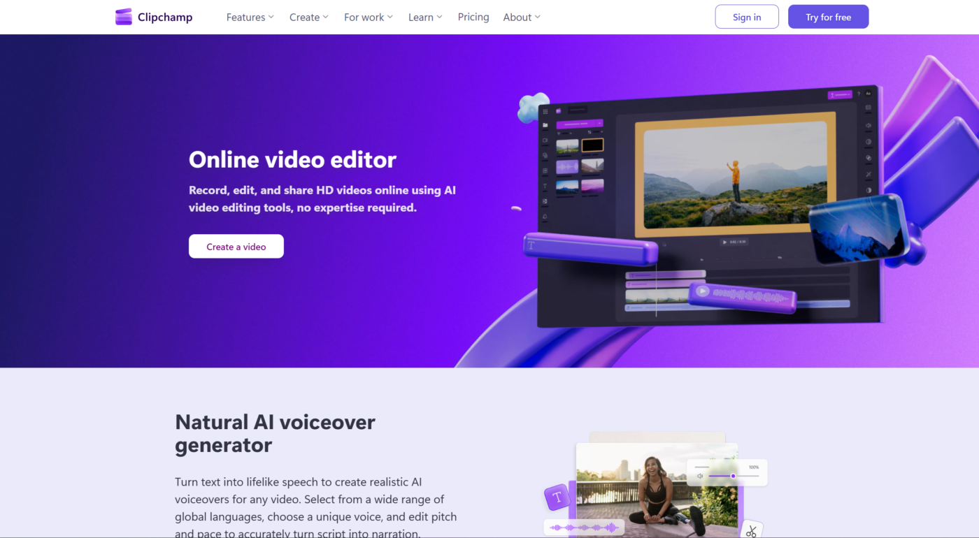 онлайн відео редактор Clipchamp